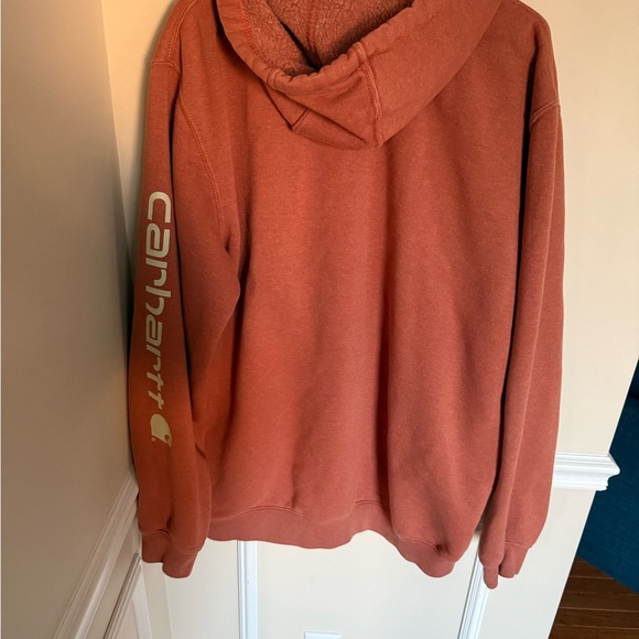 Carhartt Mid-Weight Cotton Orange Men’s Sz LT Hooded Pullover Graphic Sleeve - Picture 6 of 7